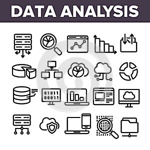 Data Analysis, Web Storage Linear Vector Icons Set