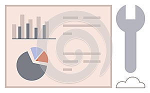 Analytics Dashboard With Bar Graph, Pie Chart, and Tools Icon Data and Optimization