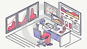 Data Analyst with Multiple Screens, Business Intelligence, vector design Generative AI