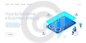 Data analyst or scientist concept in isometric vector illustration. Big data analysis or information processing and analytics. Web