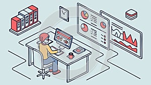 Data Analyst Working with Multiple Monitors and Charts, vector design Generative AI