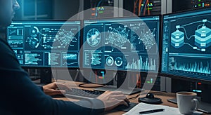 Data Analyst Working with Multiple Monitors