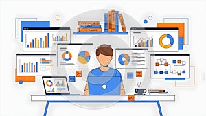 Data Analyst Working on Statistics with Multiple Charts and Graphs