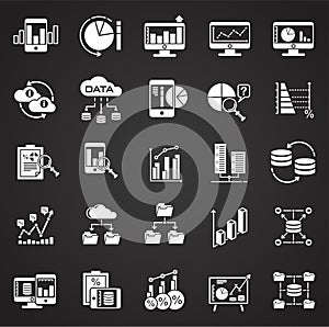 Data analysys icons set on black background for graphic and web design, Modern simple vector sign. Internet concept. Trendy symbol photo