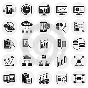 Data analysys icons set on circles background for graphic and web design, Modern simple vector sign. Internet concept. Trendy photo