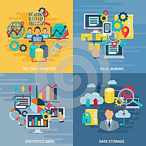 Data Analytics 4 Flat Icons Square