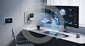 And data analytics with an adjacent holographic projection illustrating