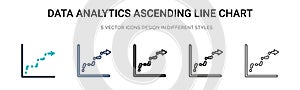 Data analytics ascending line chart icon in filled, thin line, outline and stroke style. Vector illustration of two colored and