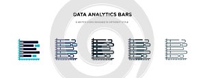 Data analytics bars chart with descendant line icon in different style vector illustration. two colored and black data analytics