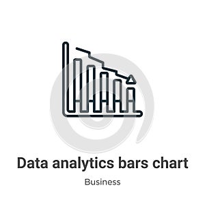 Data analytics bars chart with descendant line outline vector icon. Thin line black data analytics bars chart with descendant line