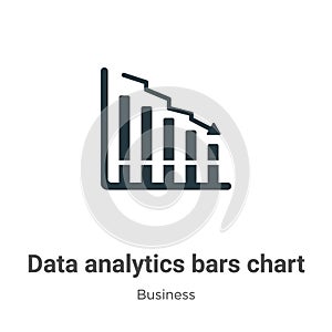 Data analytics bars chart with descendant line vector icon on white background. Flat vector data analytics bars chart with