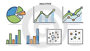 Data Analytics Charts and Graphs Vector Set