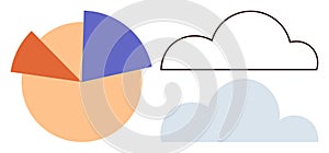 Data Visualization Elements with Pie Chart and Cloud Symbols for Analytics and Digital Storage Concepts