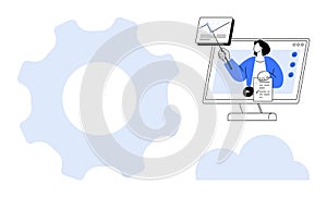 Data Analytics and Cloud Computing Concept with Gear and Virtual Presentation