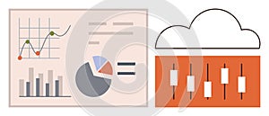 Data Analytics and Cloud Computing Concept with Graphs, Charts, and Cloud Integration Elements