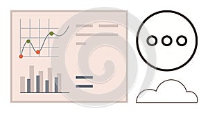 Data Analytics and Cloud Computing Concept with Graphs, Charts, and Communication Icon