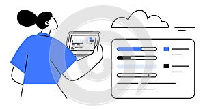 Data Analytics and Cloud Computing Concept with User Analyzing Data on Digital Dashboard