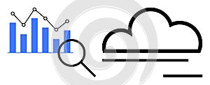 Data Analysis and Cloud Computing Concept with Graph, Magnifying Glass, and Cloud Symbol
