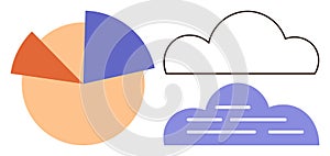 Data Analytics Concept with Pie Chart and Cloud Computing Elements in Minimal Design