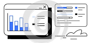 Data Analytics Dashboard with Bar Charts and Progress Bars for Business Performance
