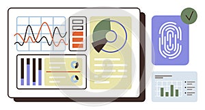 Data Analytics Dashboard with Charts, Biometrics, and Authentication Checkmark
