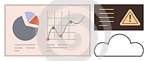 Data Analytics Dashboard with Charts, Warning Alert, and Cloud Storage Concept