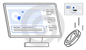 Data Analytics Dashboard with Coin Icon and Statistical Graphs