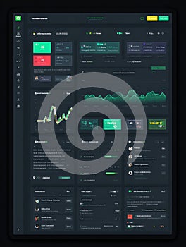 Data Analytics Dashboard Displaying Real-Time Statistics and Performance Metrics for a Financial Application in a Modern