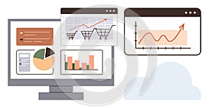 Data Analytics Dashboard Displaying Shopping Trends, Graphs, and Key Performance Metrics