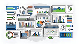 Data Analytics Dashboard UI Design, Charts and Graphs Vector