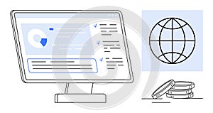 Data Analytics on Desktop with Global Connection and Financial Growth Concept