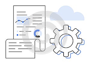 Data Analytics Document, Cloud Storage, and Gear Representing Process and Technology Integration