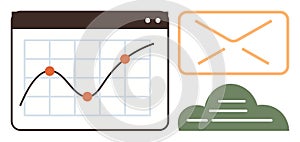 Data Analytics Graph with Email and Cloud Storage Connection Icons