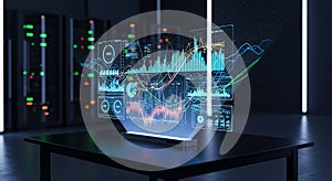 Data Analytics Hologram Server Room, Big Data Visualization