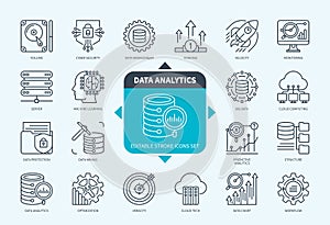 Data Analytics icons set with description