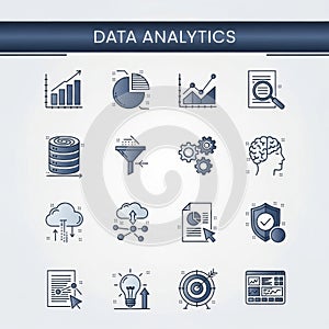 Data analytics icons set isolated on white background
