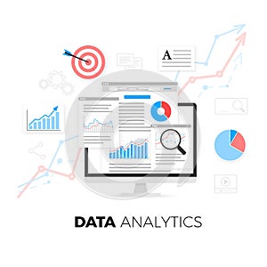 Data analytics information and web development website statistic. Vector illustration