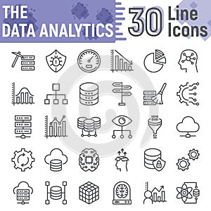 Datos analítica línea conjunto compuesto por iconos base de datos simbolos 