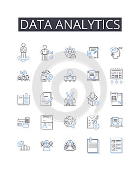 Data Analytics line icons collection. Expertise, Perfection, Proficiency, Competence, Adeptness, Capability, Expertness photo