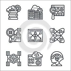 data analytics line icons. linear set. quality vector line set such as artificial intelligence, coding, flexibility, data