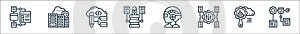 data analytics line icons. linear set. quality vector line set such as hierarchy structure, global research, flexibility,