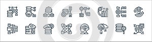 Data analytics line icons. linear set. quality vector line set such as data visualization, global research, data scientist,