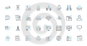 Data analytics linear icons set. Mining, Modeling, Visualization, Collection, Interpretation, Insight, Clustering line