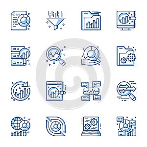 Data analytics line vector icons set.