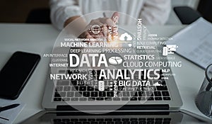 Data Analytics and Machine Learning Concepts with Statistical Analysis Visualized on Laptop Screen for Technology and