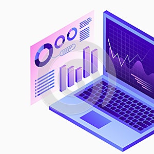 Data Analytics Platform Illustration. Data Analyse. Diagram on Laptop Screen. White Template