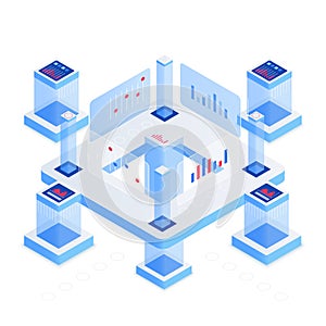 Data analytics platform isometric vector illustration