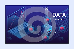 Data analytics platform isometric vector illustration.Landing page template.