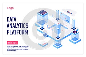 Data analytics platform vector isometric landing page template