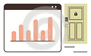 Data Analytics and Privacy Concept with Bar Chart and Secured Door with Digital Lock